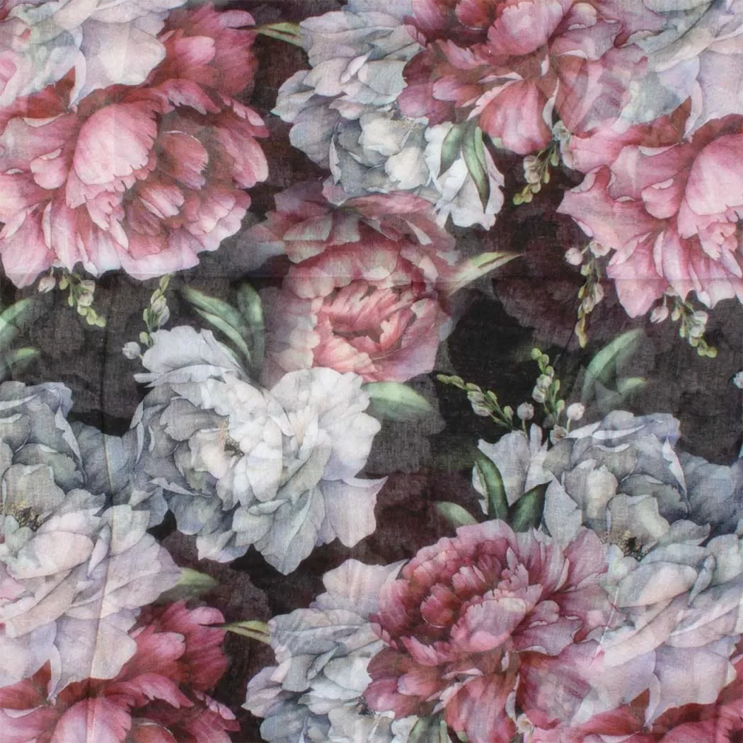 Ebony Pink and White Peonies - Silky Scarf - Image 2