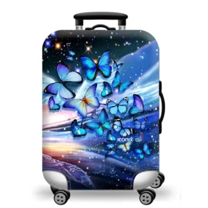 Printed Luggage Protector Cover - Majestic Blue Butterflies