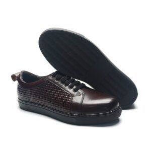 Weaved Leather Sneaker - Chocolate Brown