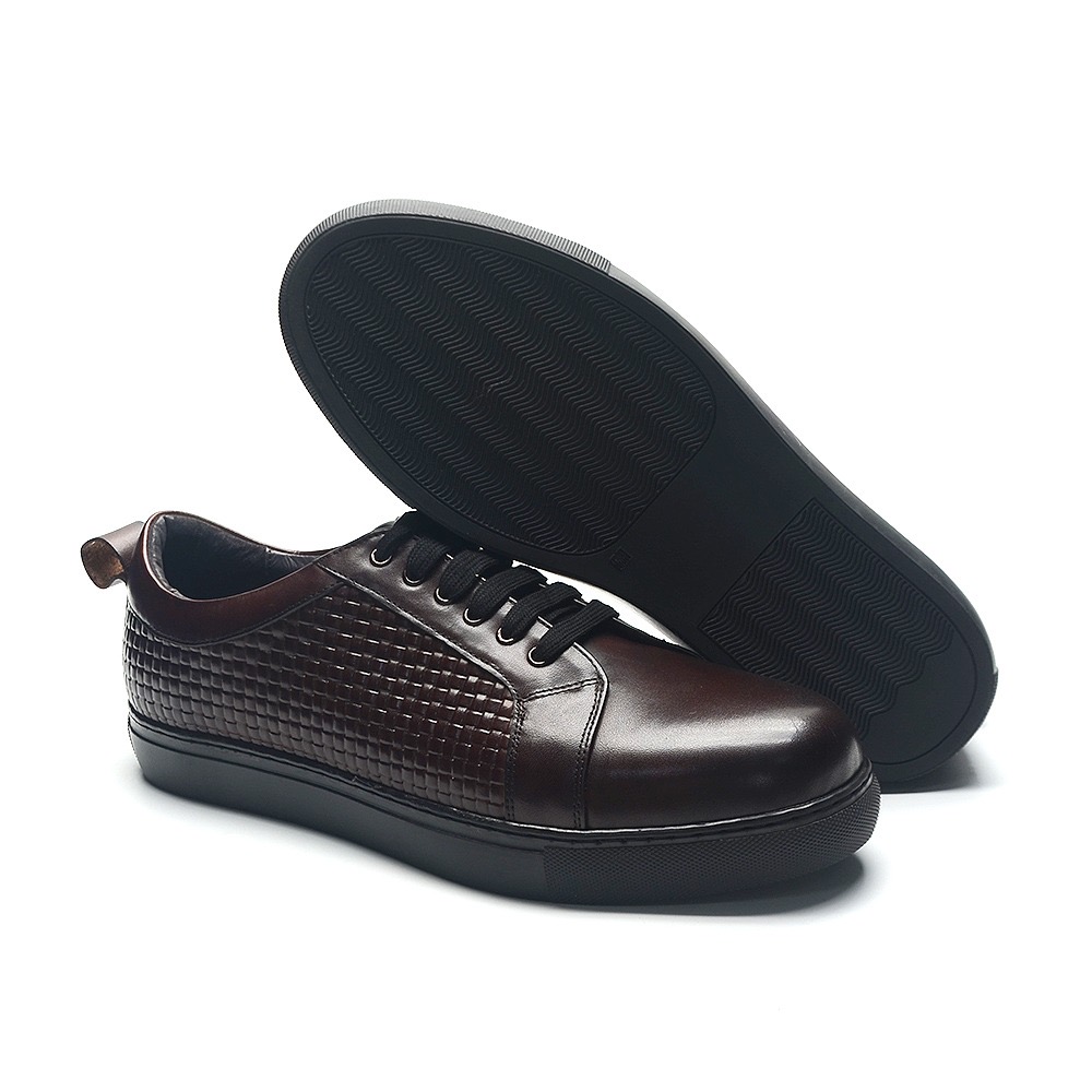 Weaved Leather Sneaker - Chocolate Brown
