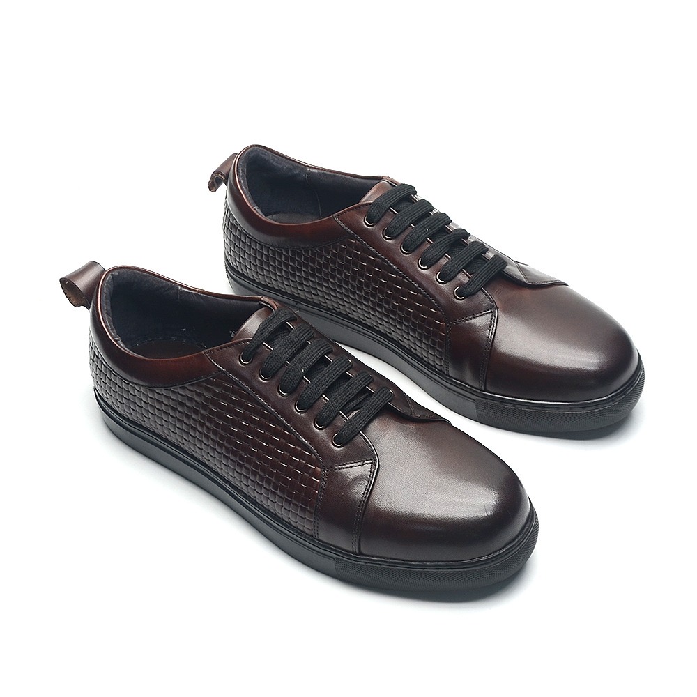 Weaved Leather Sneaker - Chocolate Brown - Image 2