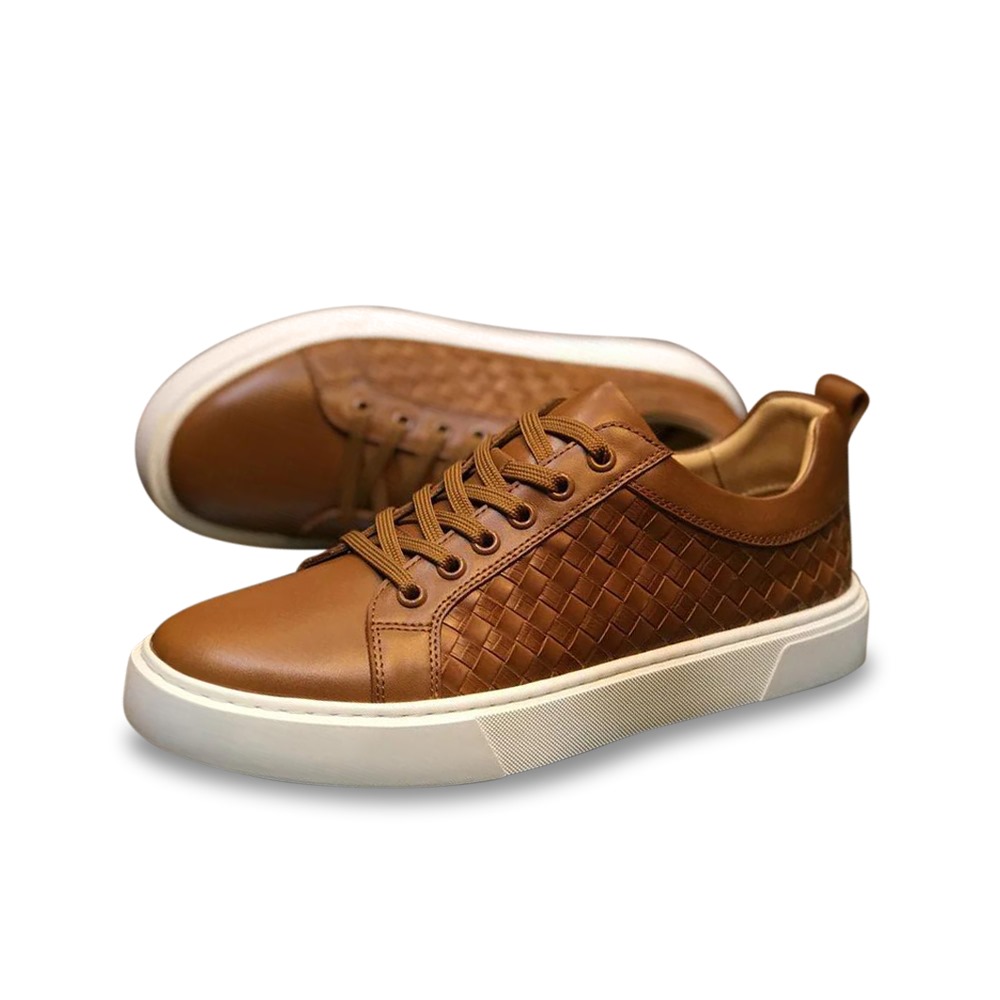 Weaved Leather Sneaker - Tan