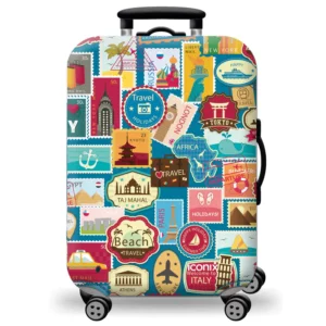 Printed Luggage Protector Cover - Travel Stamps
