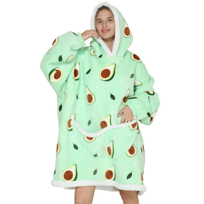 Adults Avo Print Oversized Plush Blanket Hoodie - Image 2