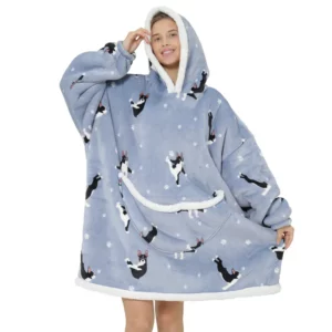 Adults Terrier Print Oversized Plush Blanket Hoodie