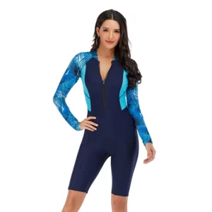 Blue Palm Long Sleeve Knee Length - One piece