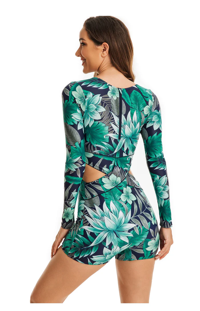 Teal Long Sleeve Crisscross body with Short Leg - One piece - Image 2