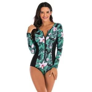 Hibiscus Palm Long Sleeve with Zip - One piece