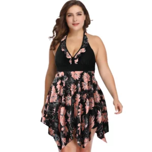 Women's Plus Size Black & Coral Flair Swimsuit - Two Piece