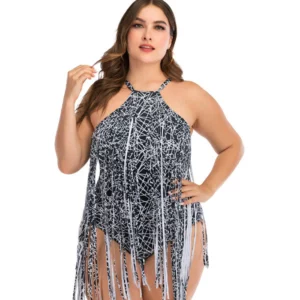 Women's Plus Size Black Static Tassel - One Piece