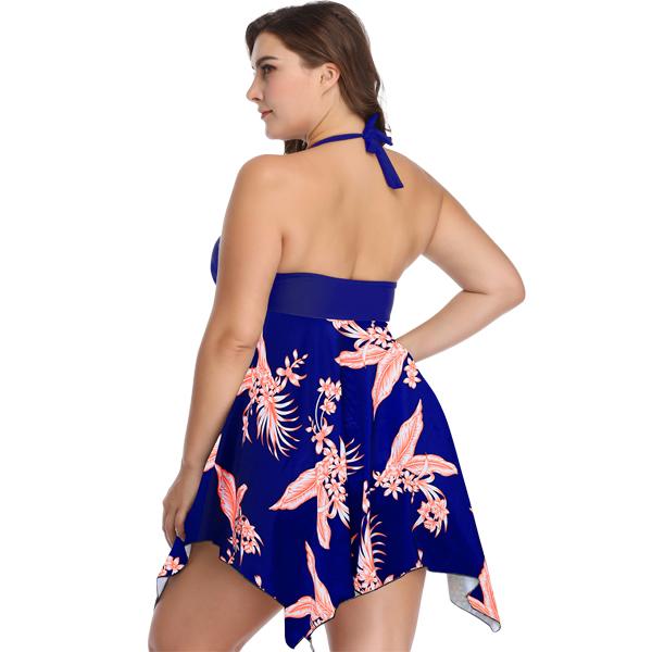 Women's Plus Size Blue & Coral Flair Swimsuit - Two Piece - Image 2