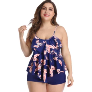Women's Plus Size Blue & Coral Frill Boyleg Bikini