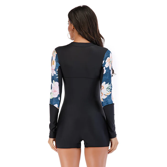 Flower Long Sleeve detail with zip & Short Leg - One piece - Image 3