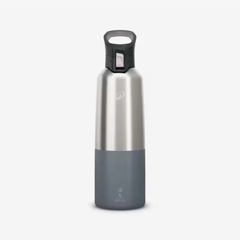 1L insulated stainless steel flask 900 with quick-release cap for hiking - Grey