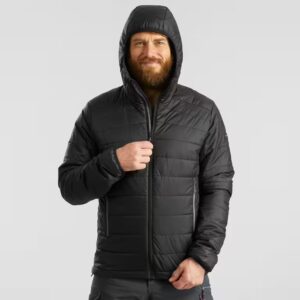 Men’s synthetic trekking padded jacket with hood MT100 -5°C - Black