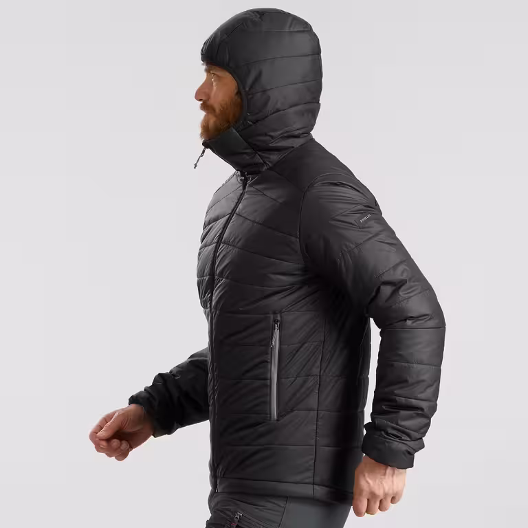 Men’s synthetic trekking padded jacket with hood MT100 -5°C - Black - Image 3