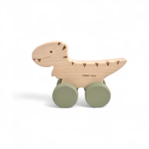 T-Rex Dino Wheely (Sage) - Wooden Toy