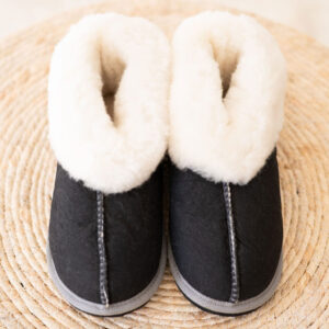 Genuine Full Sheepskin Slippers (Unisex) - Black